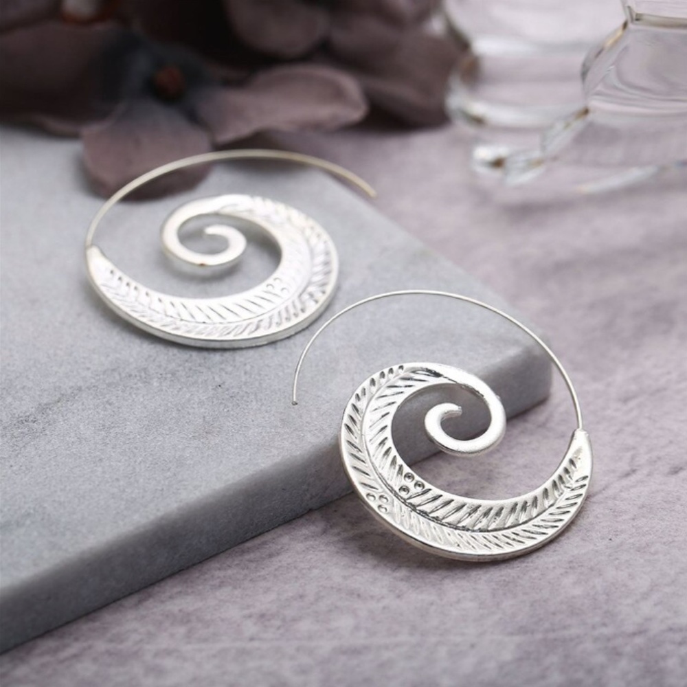 Ethnic Bohemian Spiral Swirl Earrings - Picture 10 of 14